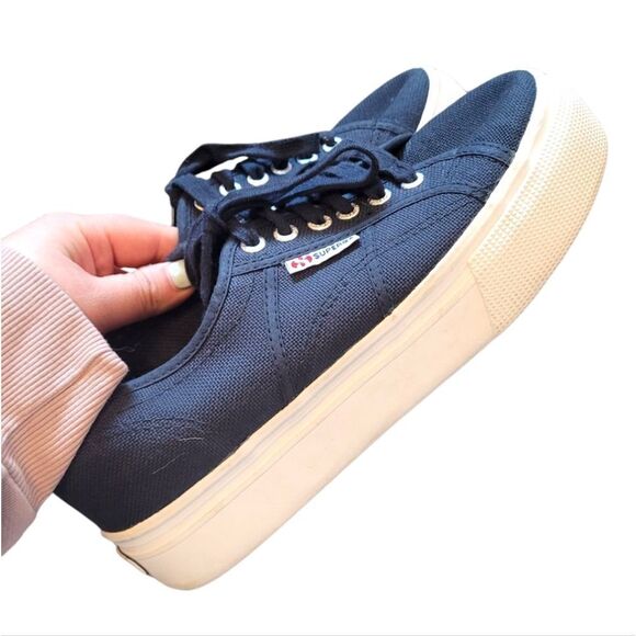 Superga Men's Navy Blue Platform Sneakers Size 7 - Picture 1 of 5